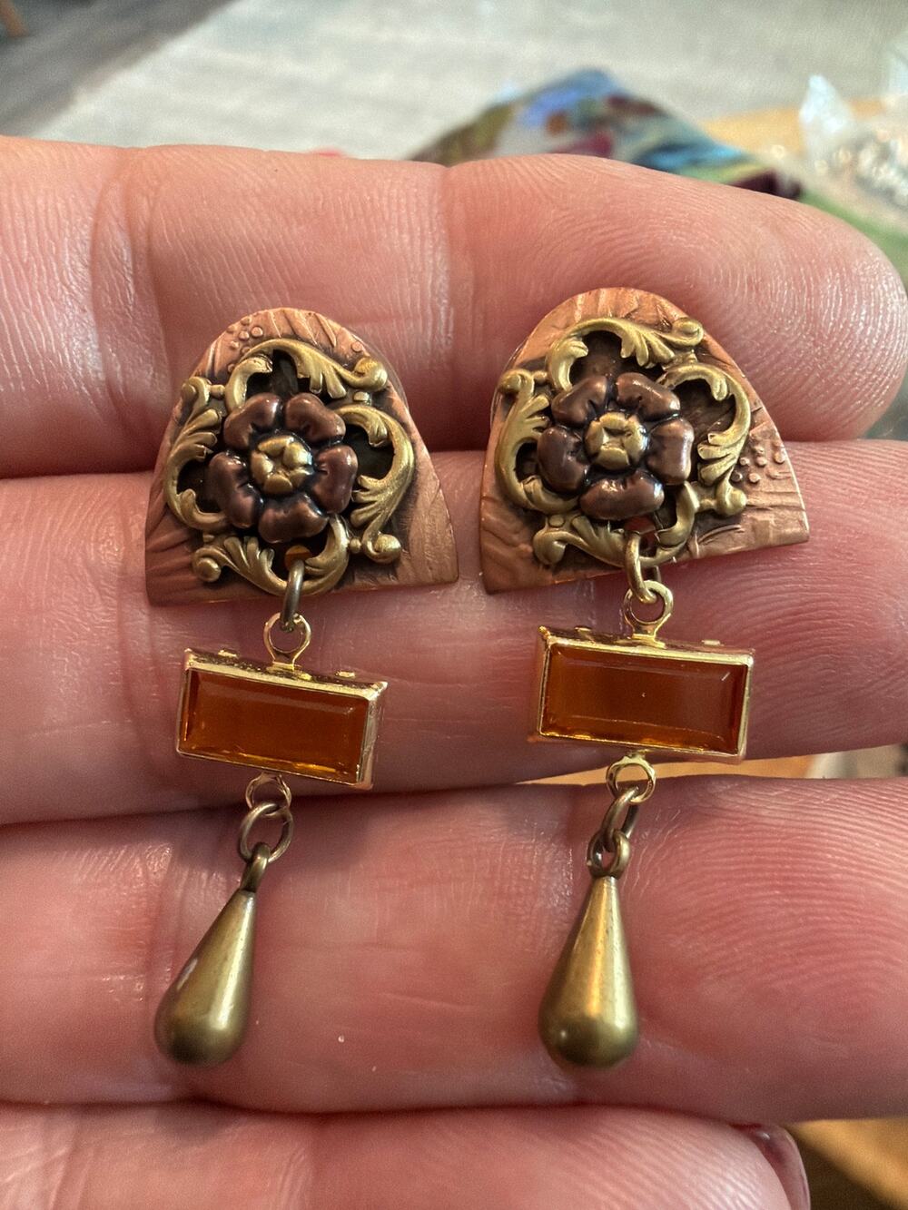 Vintage copper & brass dangle earrings